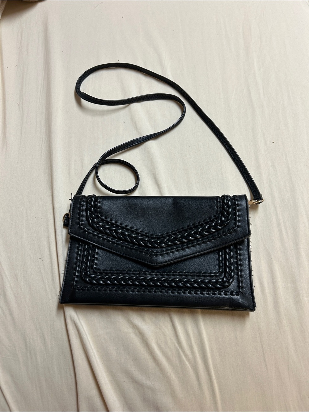 Black Braided Leather Crossbody Bag